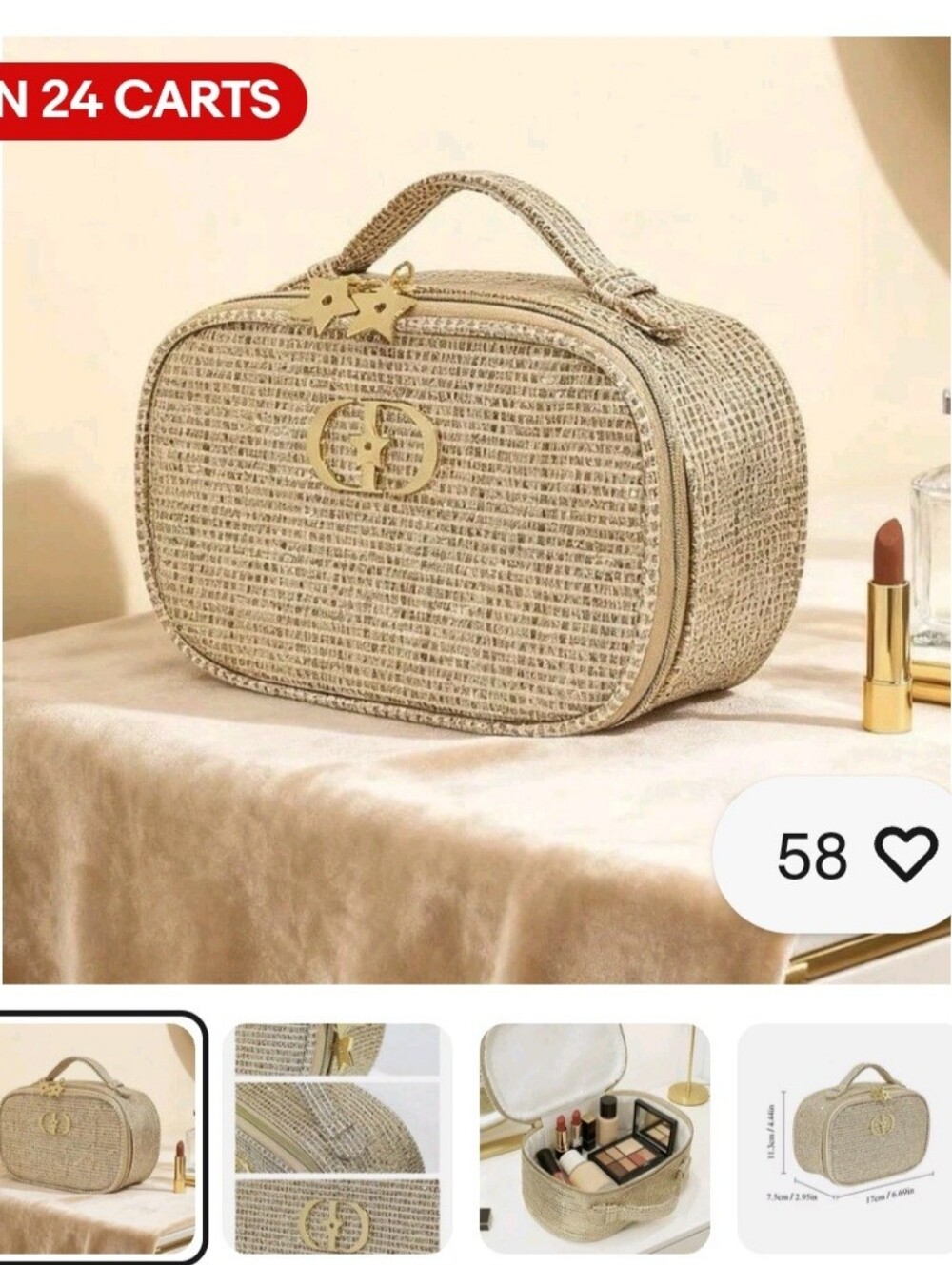 💞💘Womens Christian Dior Gold Cosmetic Bag With Chain - NWOT💞❣️ - Picture 4 of 16